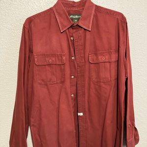 Eddie Bauer Men’s Large Long Sleeve Two Pocket Shirt - Faded Christmas Red